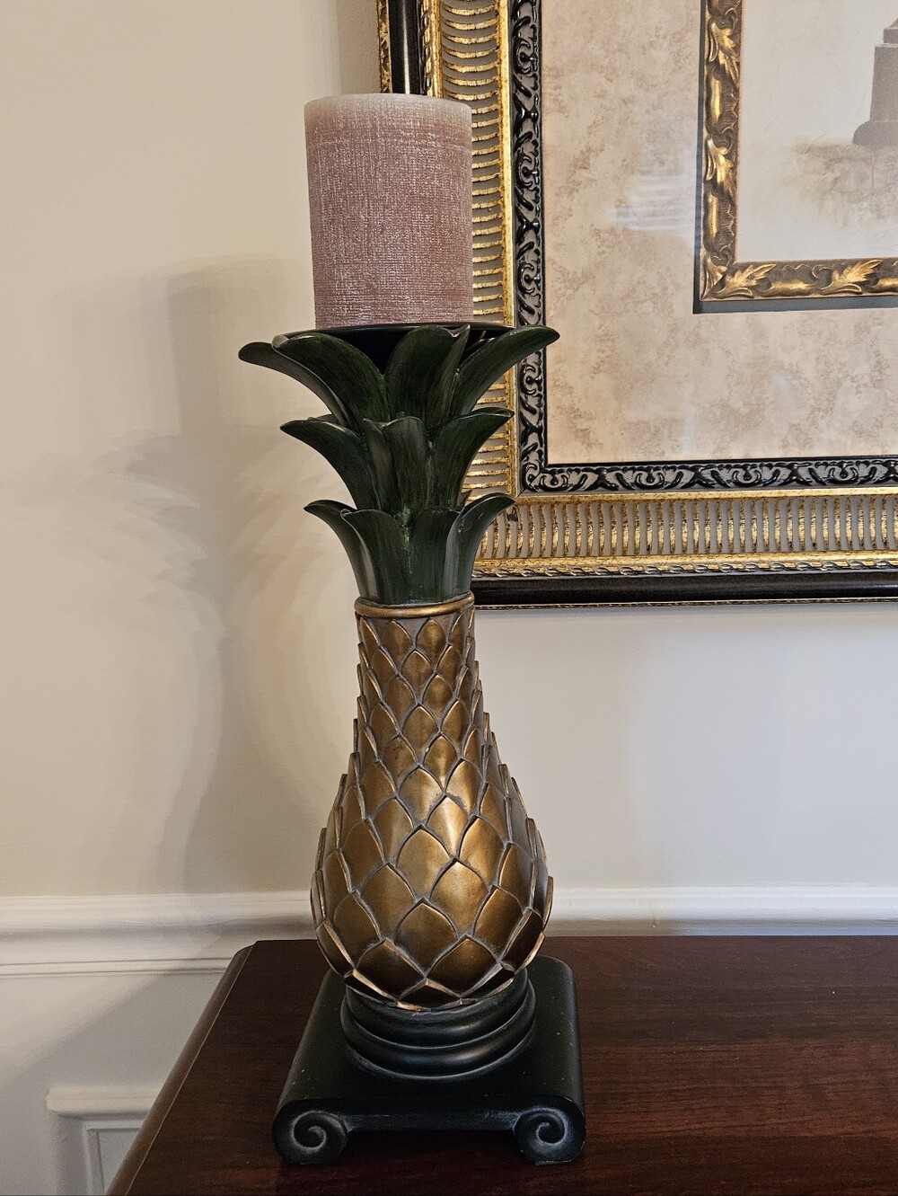 Southern Pineapple Candle Holder  16"  Gold, Black, Green Beautiful Hospitality